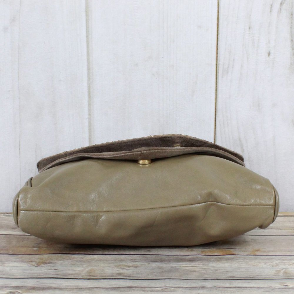 Polly Bergen Tan Snake Print Genuine Leather Clutch Bag Purse Handbag - Picture 4 of 10